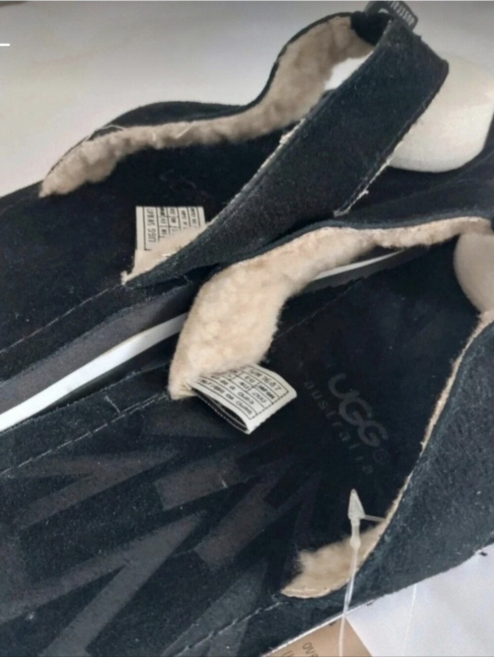 UGG Ladies Black Suede Shearling Thong Sandals - Picture 2 of 7